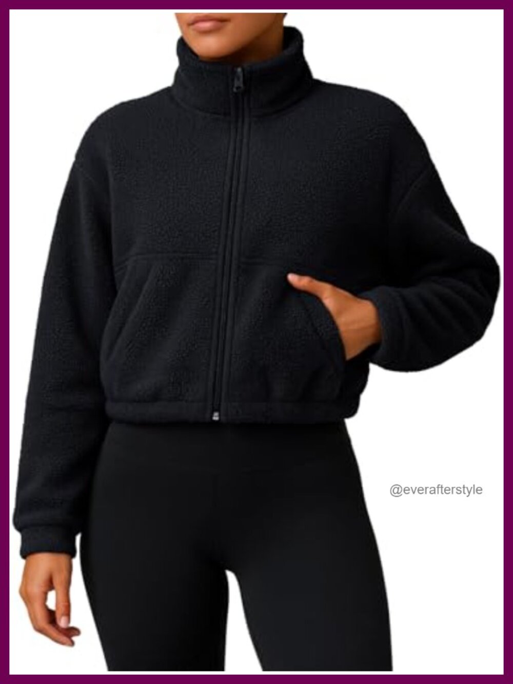 Sherpa Fleece Cropped Full Zip Jacket Cozy Fuzzy Coat